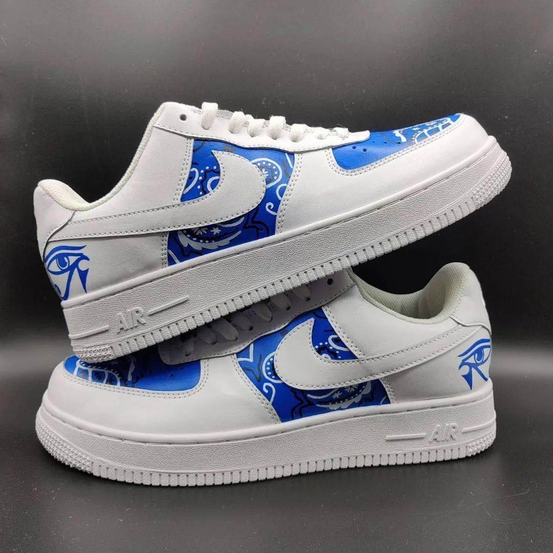 Custom AF 1s Shoes Navy Blue Bandana