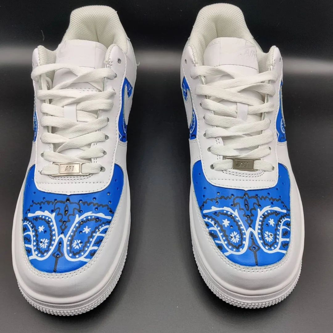 Custom AF 1s Shoes Navy Blue Bandana