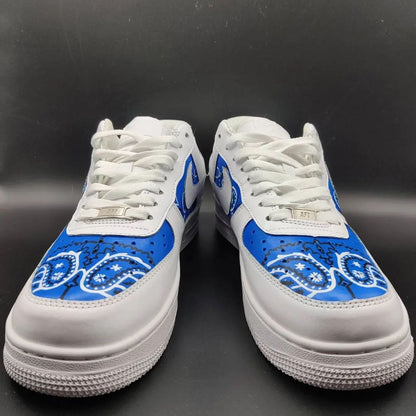 Custom AF 1s Shoes Navy Blue Bandana