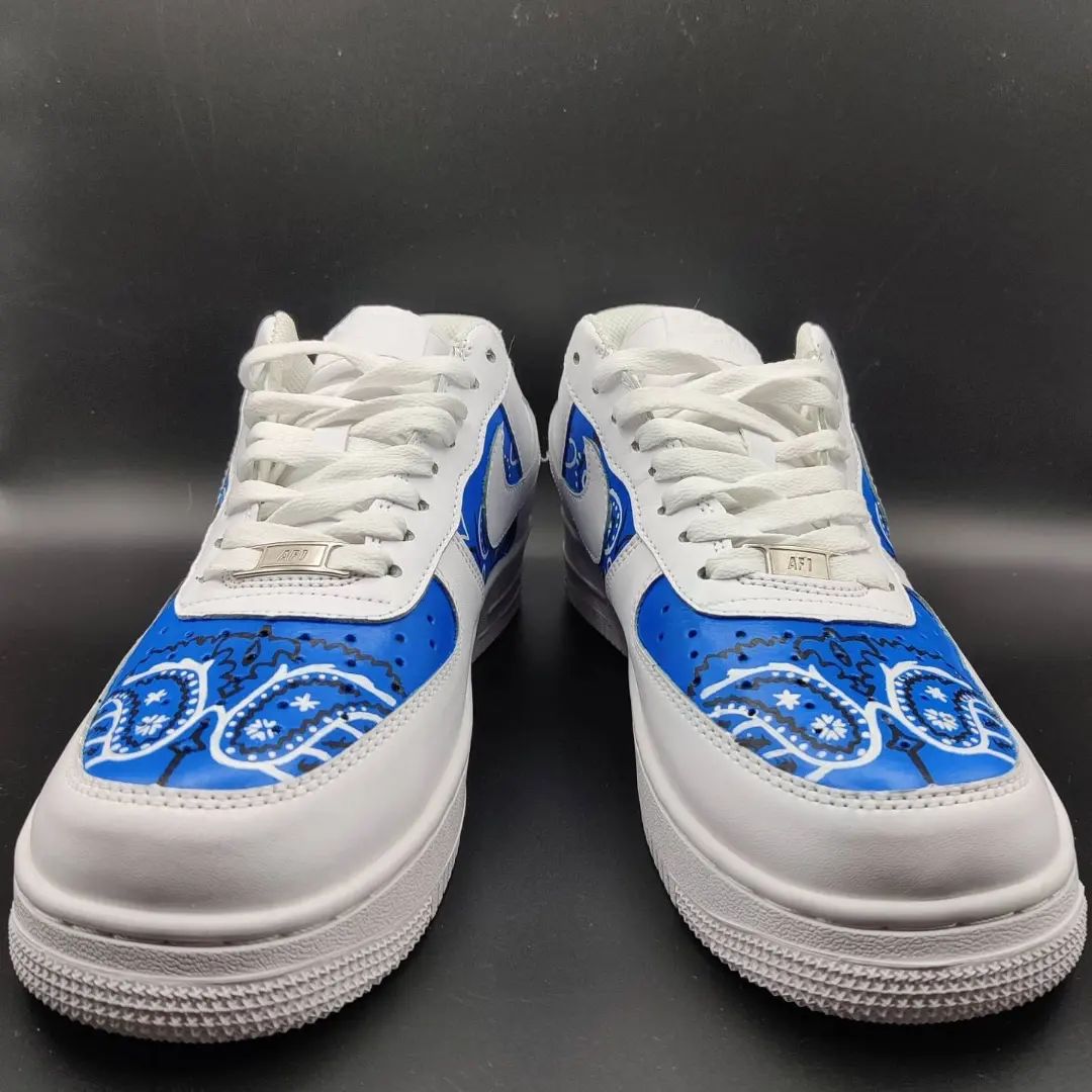 Custom AF 1s Shoes Navy Blue Bandana