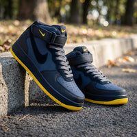 Custom AF 1s Shoes Navy Gray Yellow