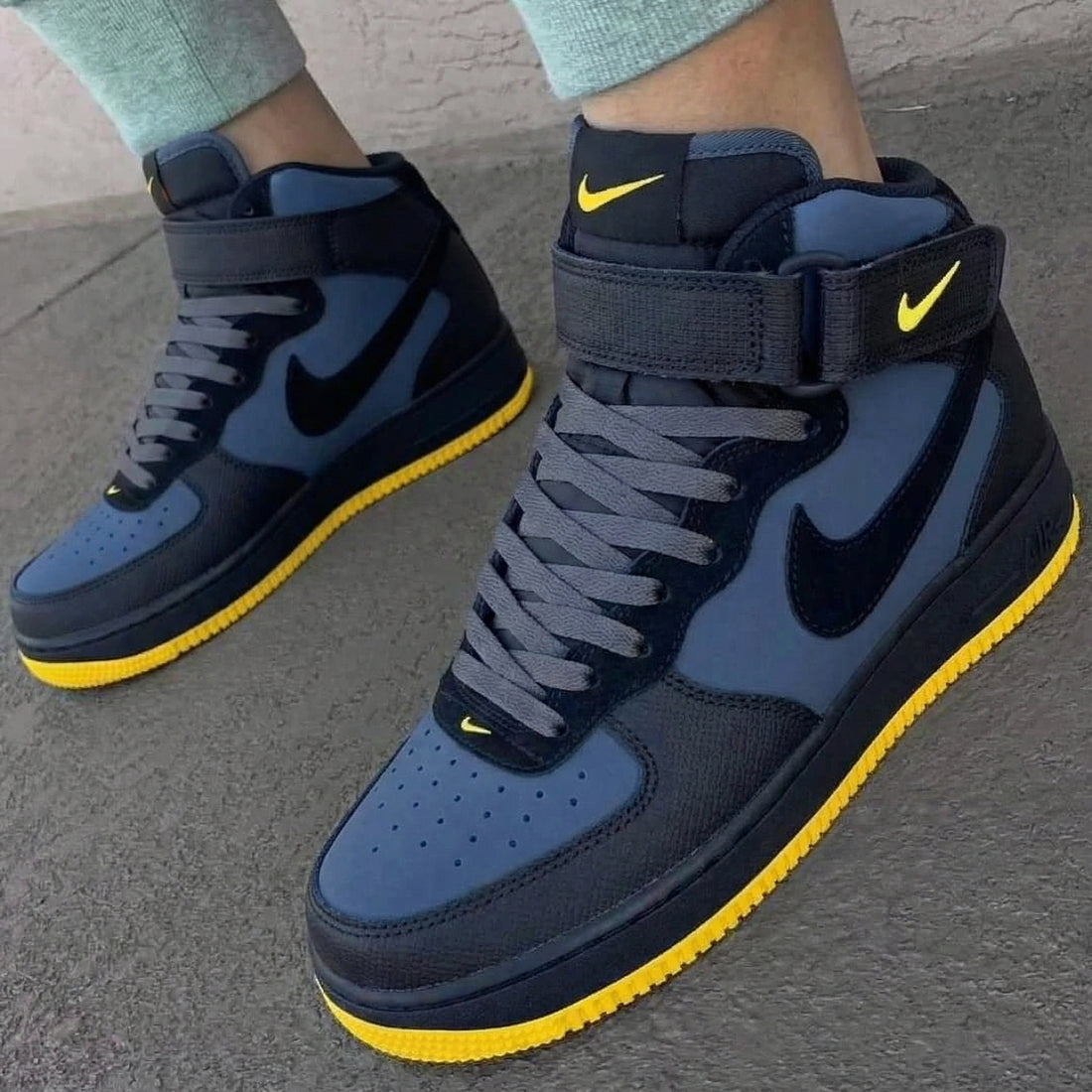 Custom AF 1s Shoes Navy Gray Yellow
