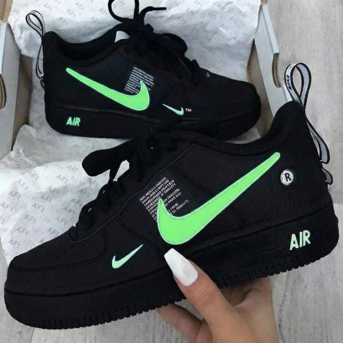 Custom AF 1s Shoes Neon Green Accents Black