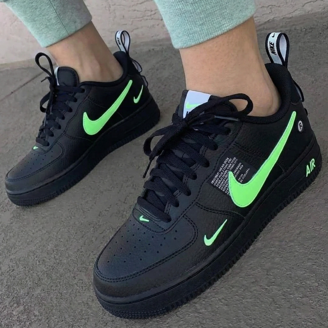 Custom AF 1s Shoes Neon Green Accents Black