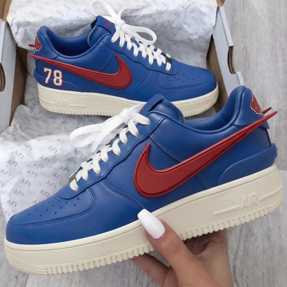 Custom AF 1s Shoes Number 78 Red Swoosh Blue Red