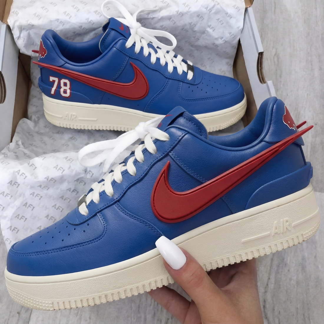 Custom AF 1s Shoes Number 78 Red Swoosh Blue Red