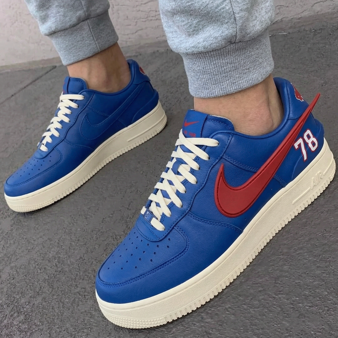 Custom AF 1s Shoes Number 78 Red Swoosh Blue Red