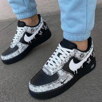 Custom AF 1s Shoes Obsidian Silver Butterflies