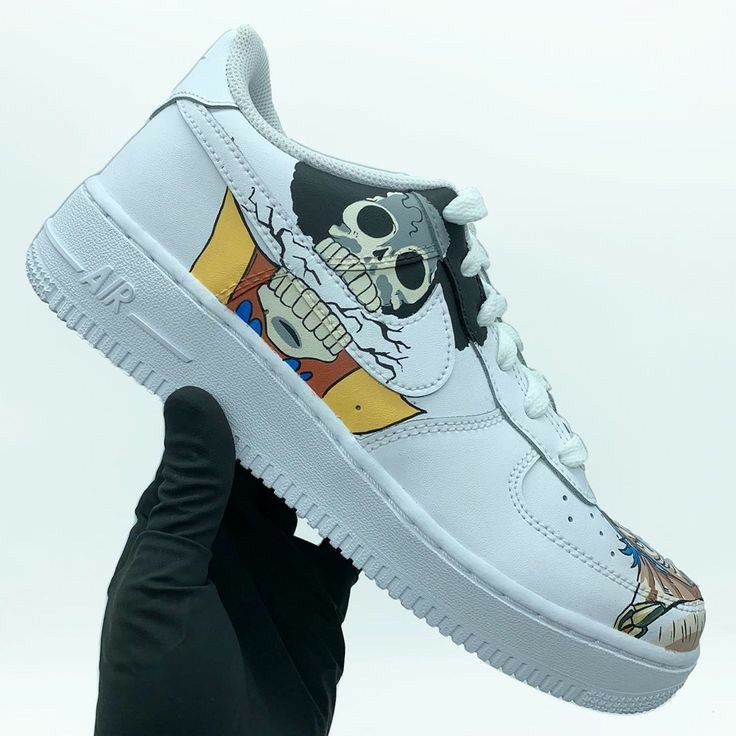 Custom AF 1s Shoes One - Piece Skull Design Yellow Orange