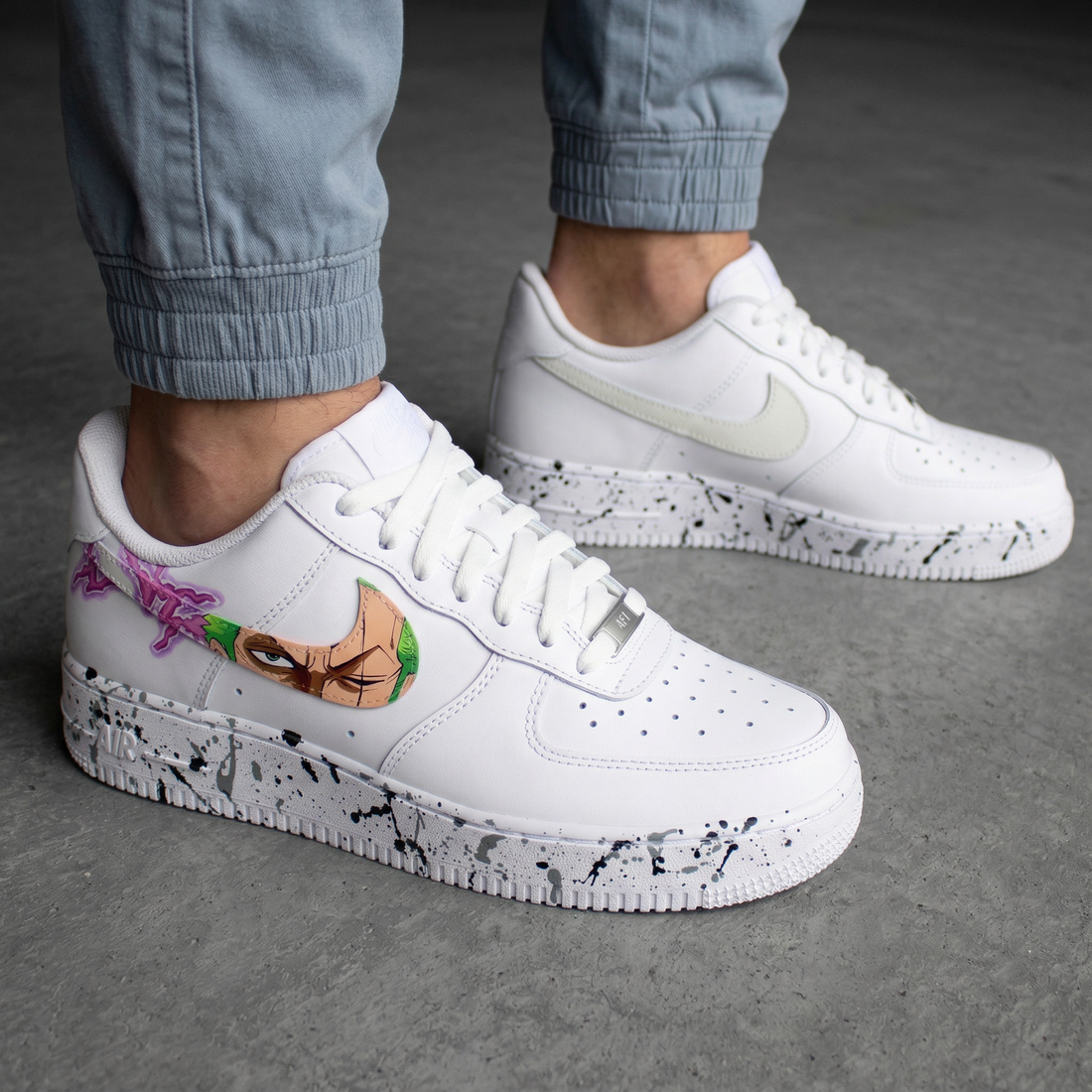 Custom AF 1s Shoes One Piece Splatter Black Gray Purple Green