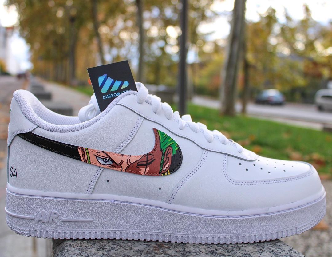 Custom AF 1s Shoes One Piece Zoro Design Black Color