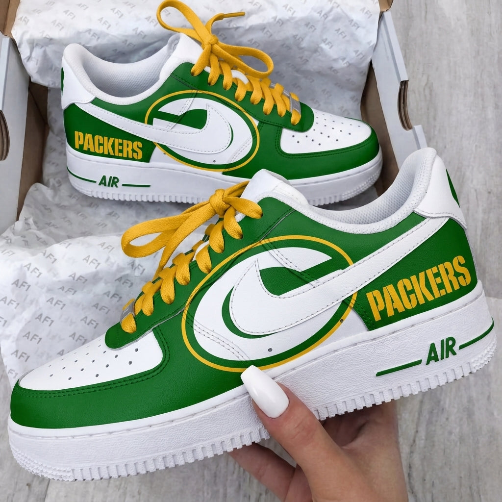 Custom AF 1s Shoes Packers Green Yellow