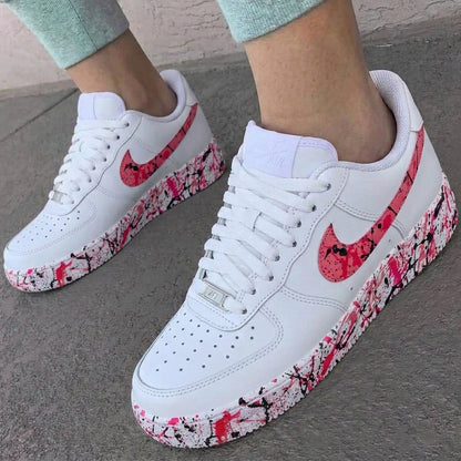 Custom AF 1s Shoes Paint Splatter Baby Pink Black