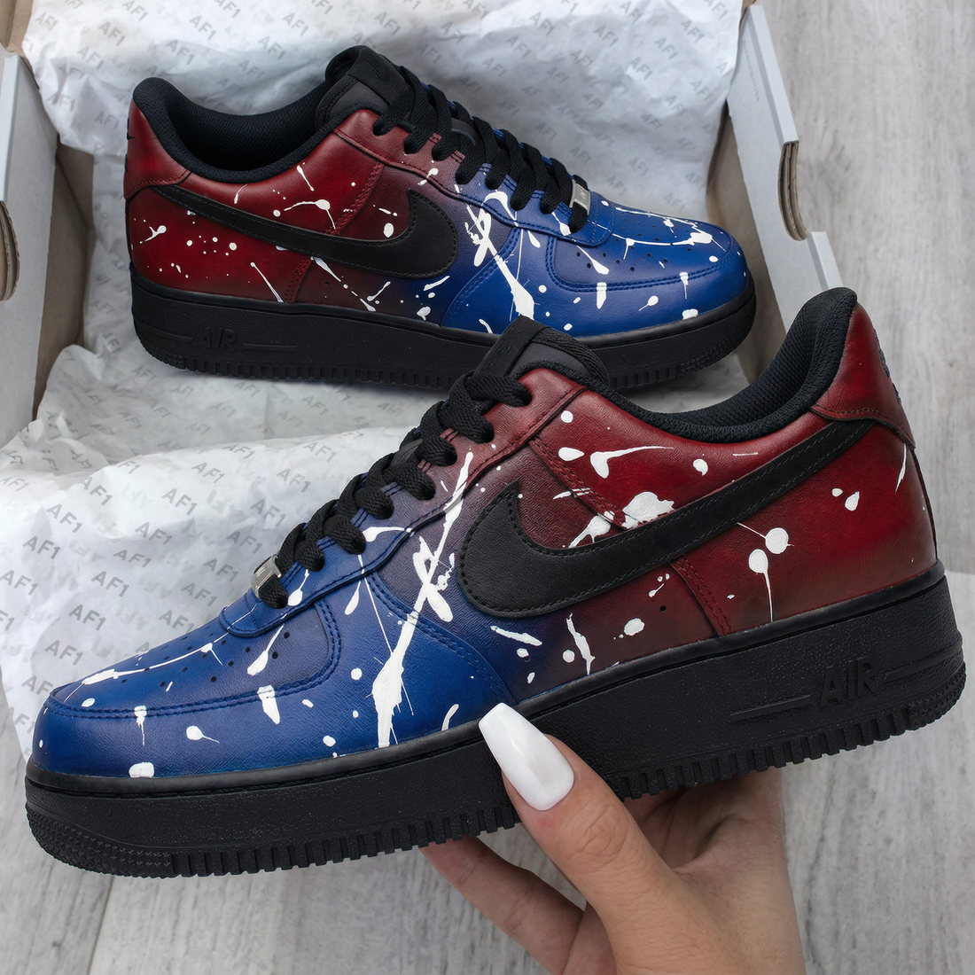 Custom AF 1s Shoes Paint Splatter Blue Red