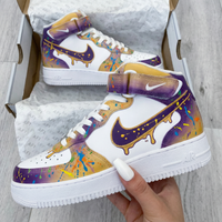 Custom AF 1s Shoes Paint - Splatter Design Purple Yellow