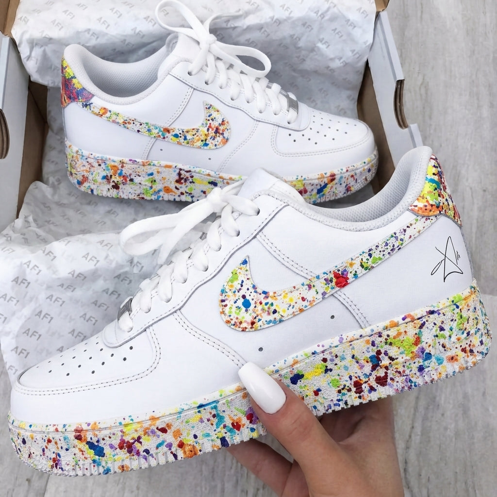 Custom AF 1s Shoes Paint Splatter White Multicolor