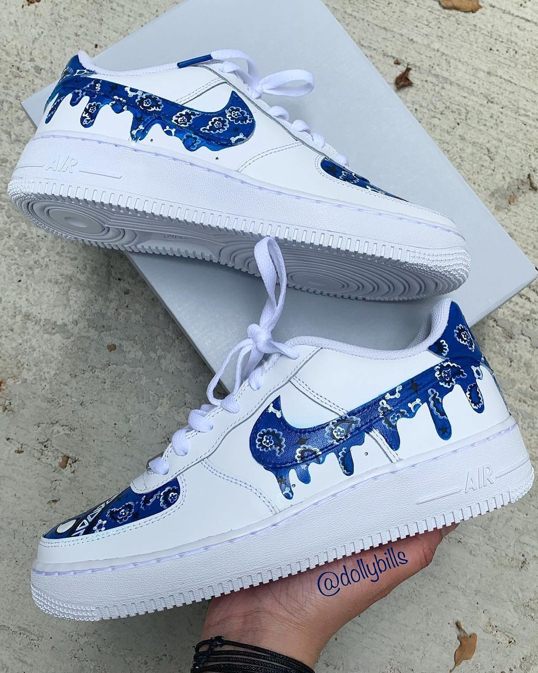 Custom AF 1s Shoes Paisley Pattern Blue White