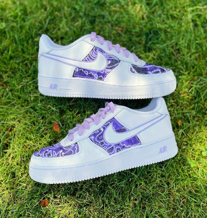 Custom AF 1s Shoes Paisley Pattern Purple Lilac