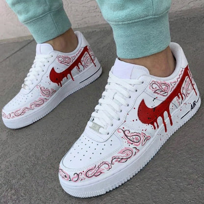 Custom AF 1s Shoes Paisley Pattern Red Pink