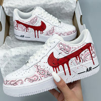 Custom AF 1s Shoes Paisley Pattern Red Pink