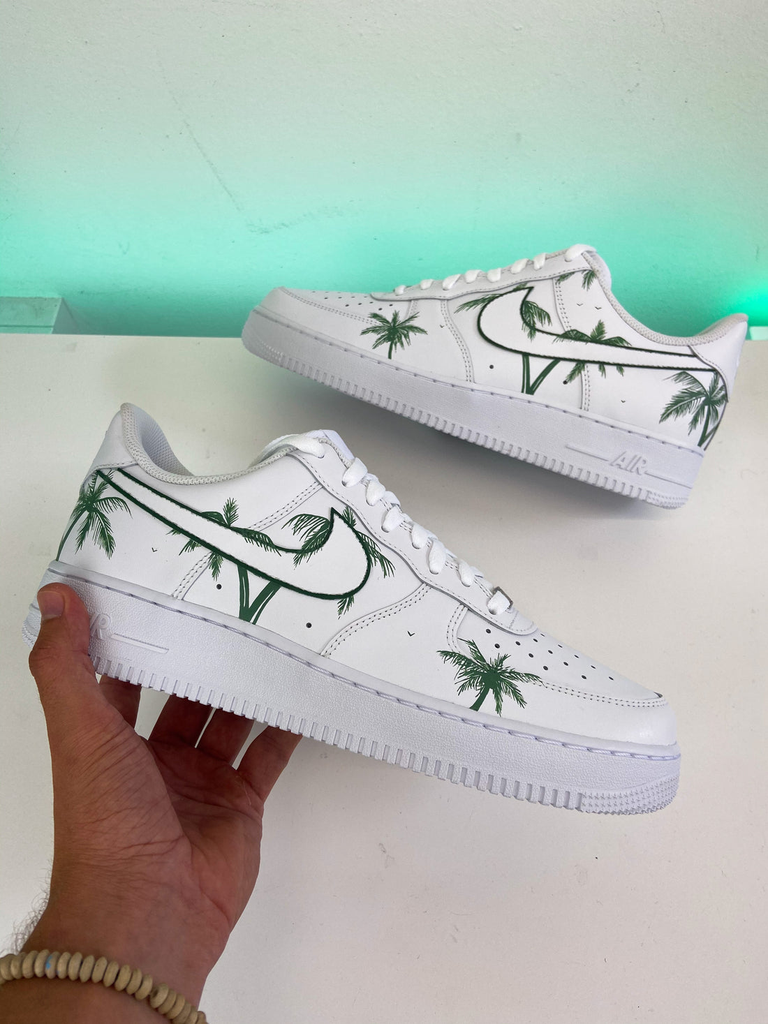 Custom AF 1s Shoes Palm Tree Design Green