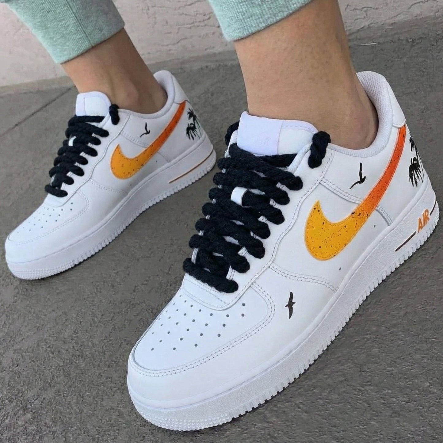 Custom AF 1s Shoes Palm Trees Birds Orange Yellow