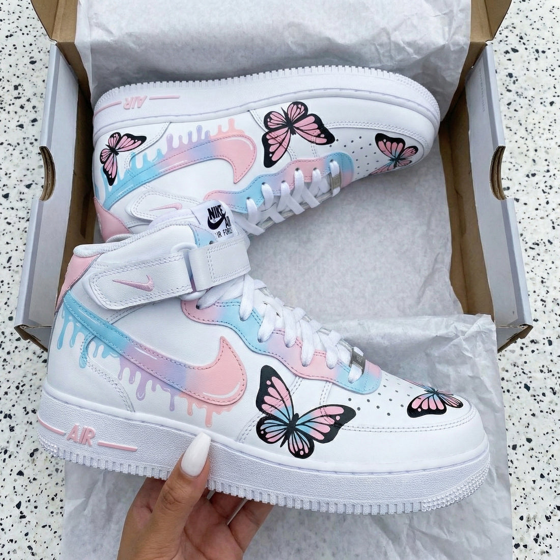 Custom AF 1s Shoes Pastel Butterfly in Pink and Blue