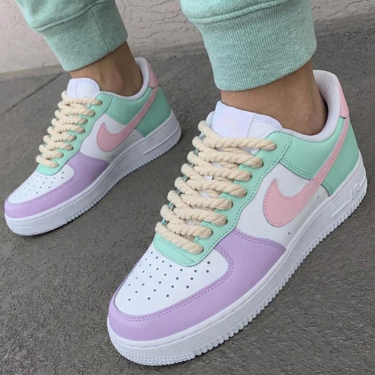 Custom AF 1s Shoes Pastel Design Baby Pink Mint Green