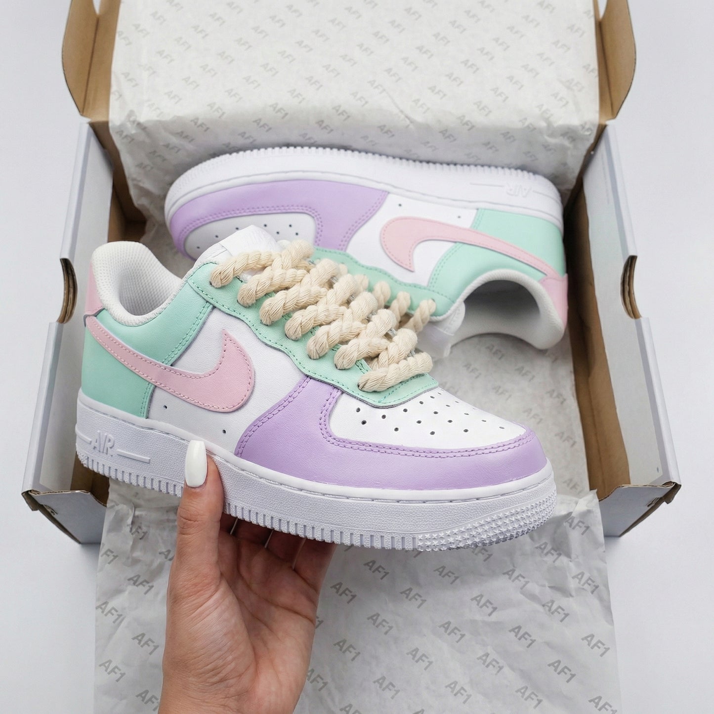 Custom AF 1s Shoes Pastel Design Baby Pink Mint Green