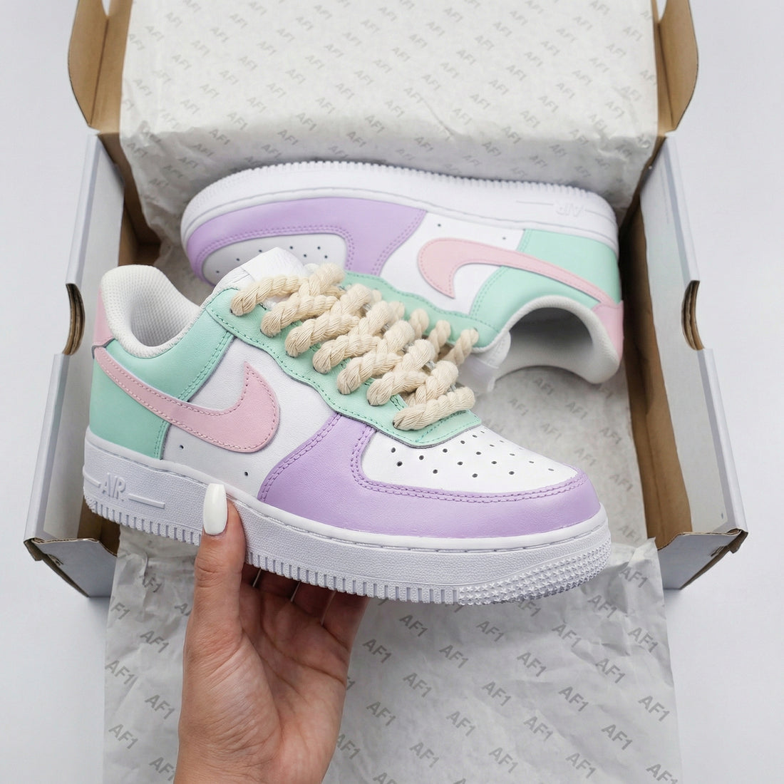 Custom AF 1s Shoes Pastel Design Baby Pink Mint Green