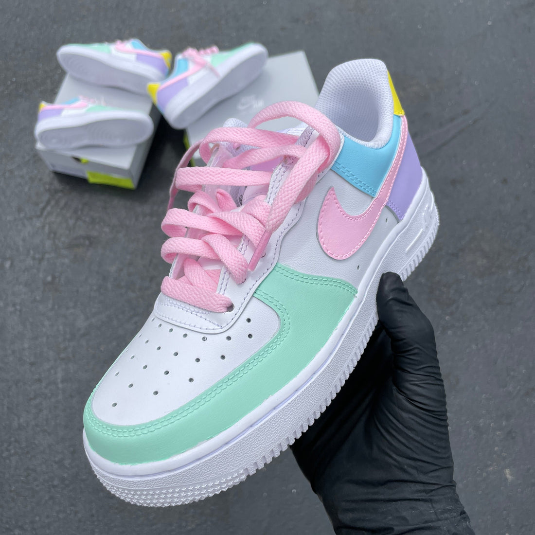 Custom AF 1s Shoes Pastel Green Baby Pink Yellow