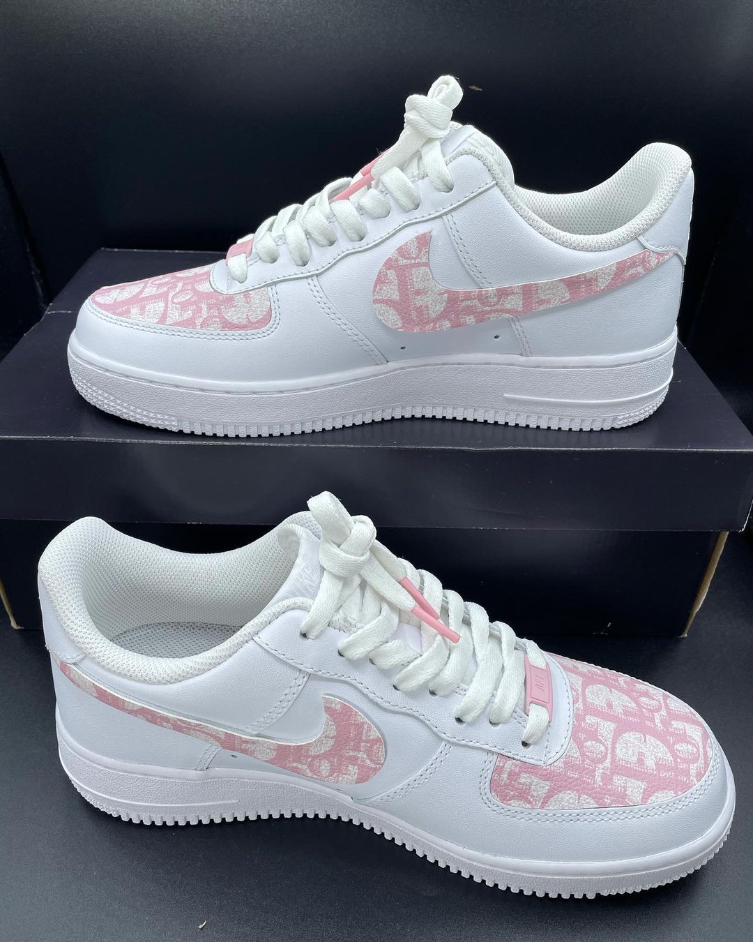Custom AF 1s Shoes Pastel LV Pattern Baby Pink