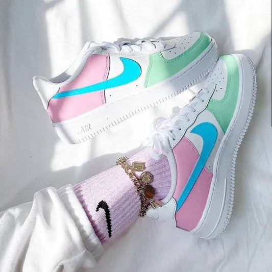 Custom AF 1s Shoes Pastel Pink Light Mint Blue