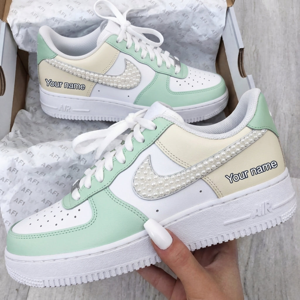Custom AF 1s Shoes Pearl Mint Green Cream