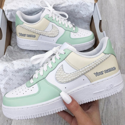 Custom AF 1s Shoes Pearl Mint Green Cream