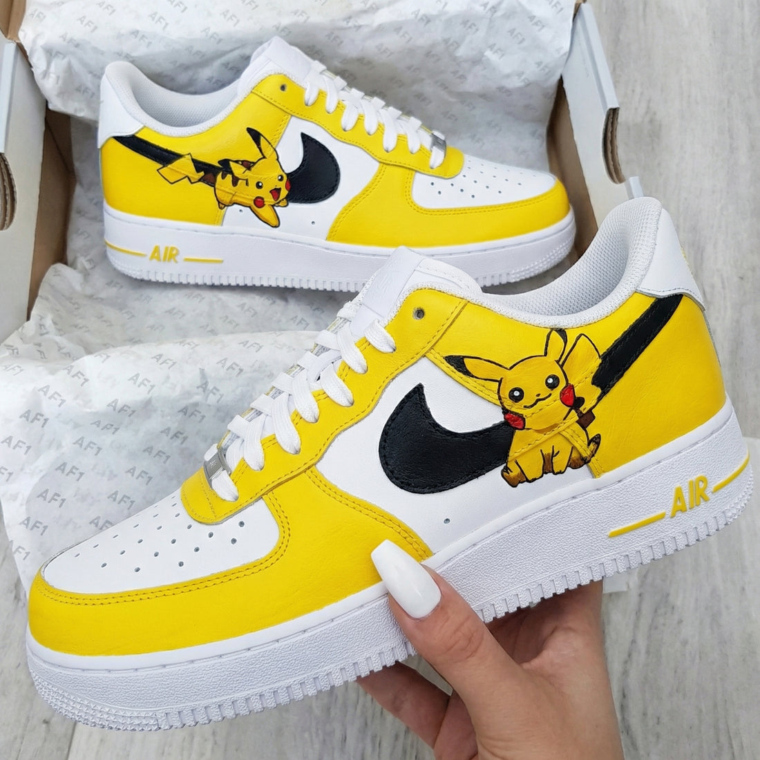 Custom AF 1s Shoes Pikachu Yellow Black