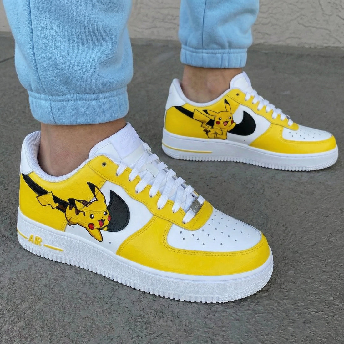 Custom AF 1s Shoes Pikachu Yellow Black