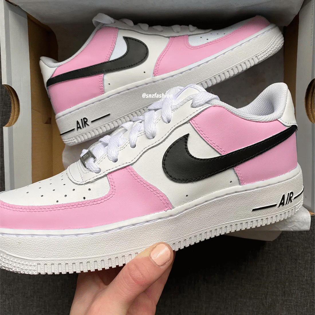 Custom AF 1s Shoes Pink Black and White
