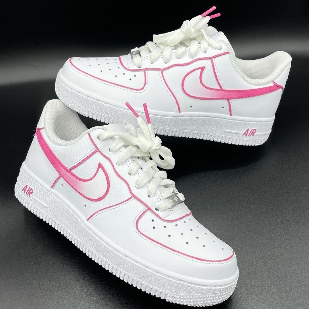 Custom AF 1s Shoes Pink Outline Baby Pink
