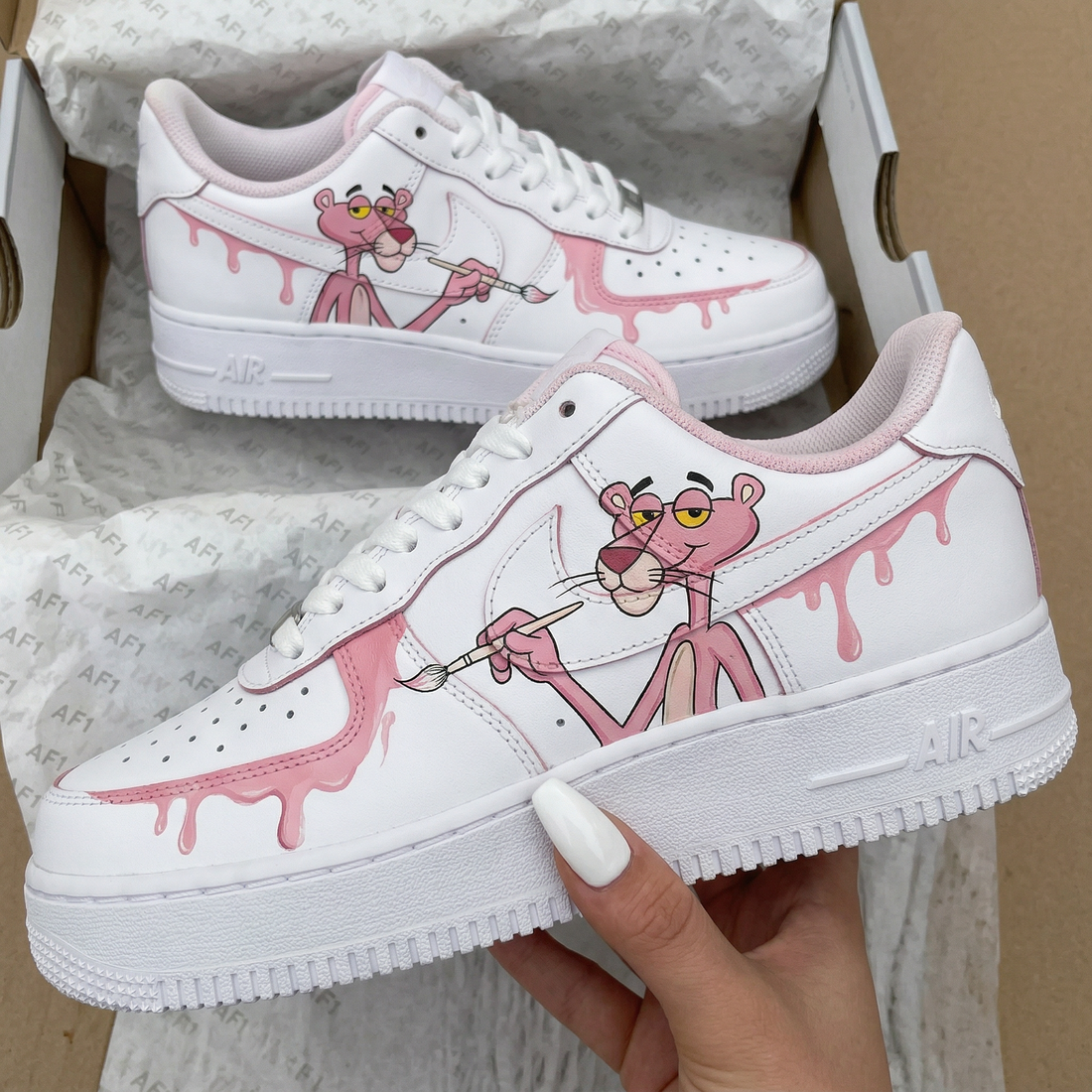 Custom AF 1s Shoes Pink Panther Baby Pink