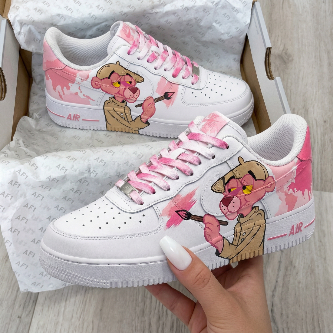 Custom AF 1s Shoes Pink Panther Pink Splash White