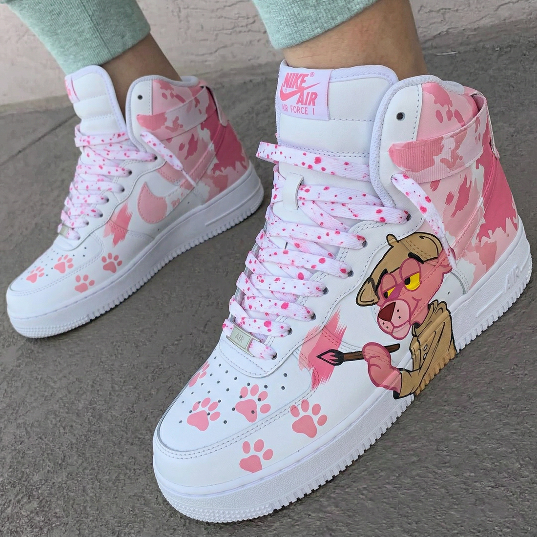 Custom AF 1s Shoes Pink Panther Pink Splash White