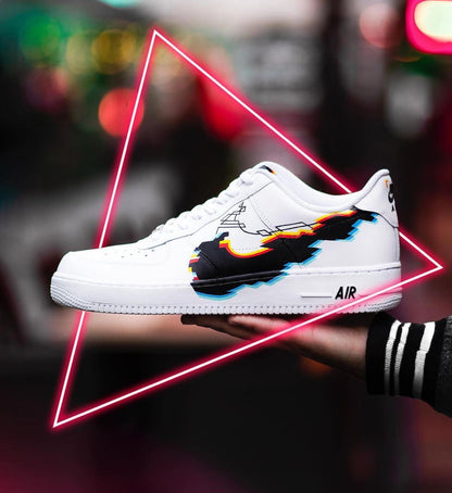 Custom AF 1s Shoes Pixel Pattern Black Blue