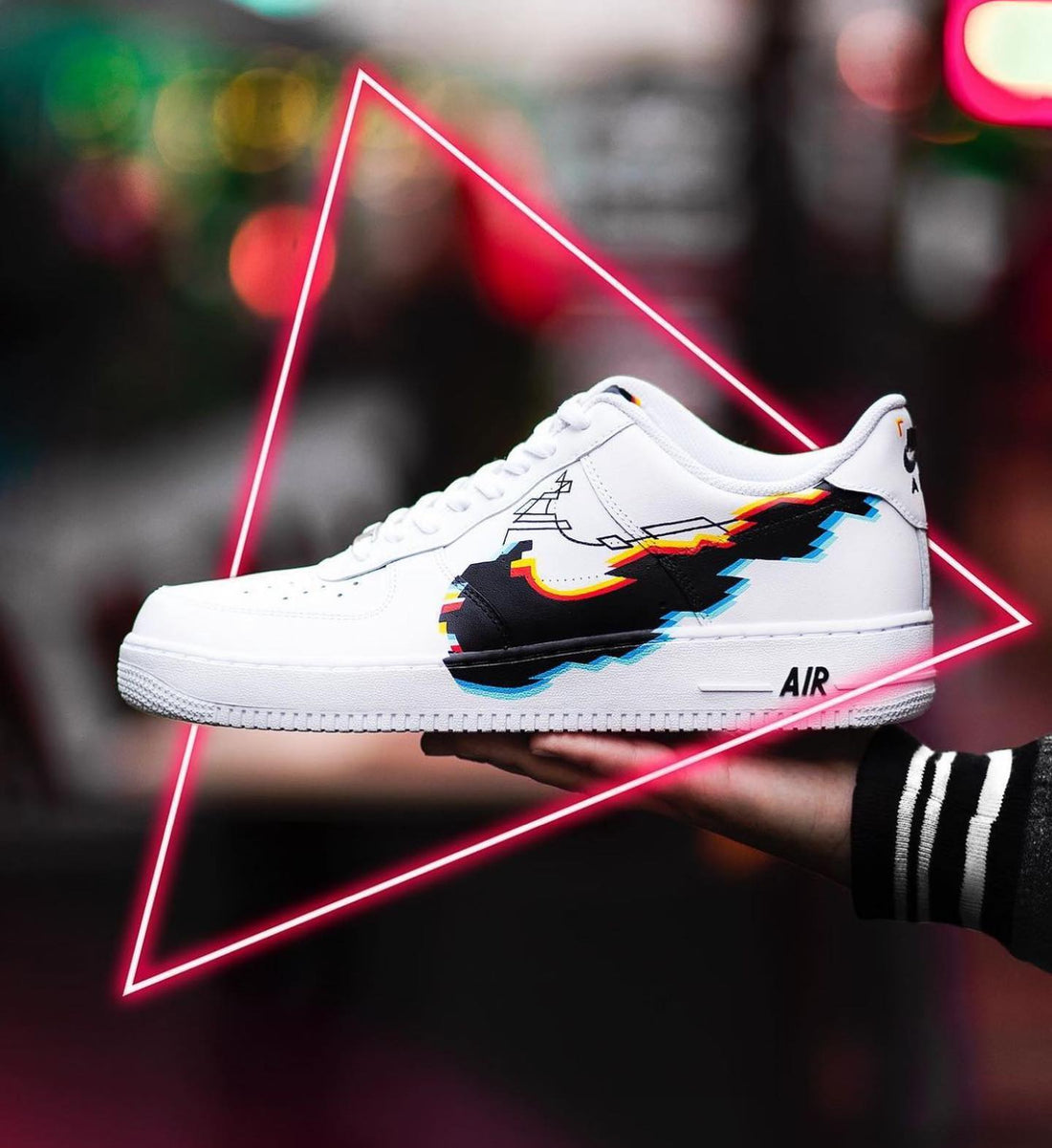 Custom AF 1s Shoes Pixel Pattern Black Blue