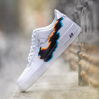 Custom AF 1s Shoes Pixel Pattern Black Blue