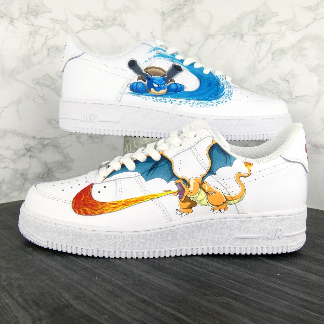 Custom AF 1s Shoes Pokemon Adventure Theme Orange Blue