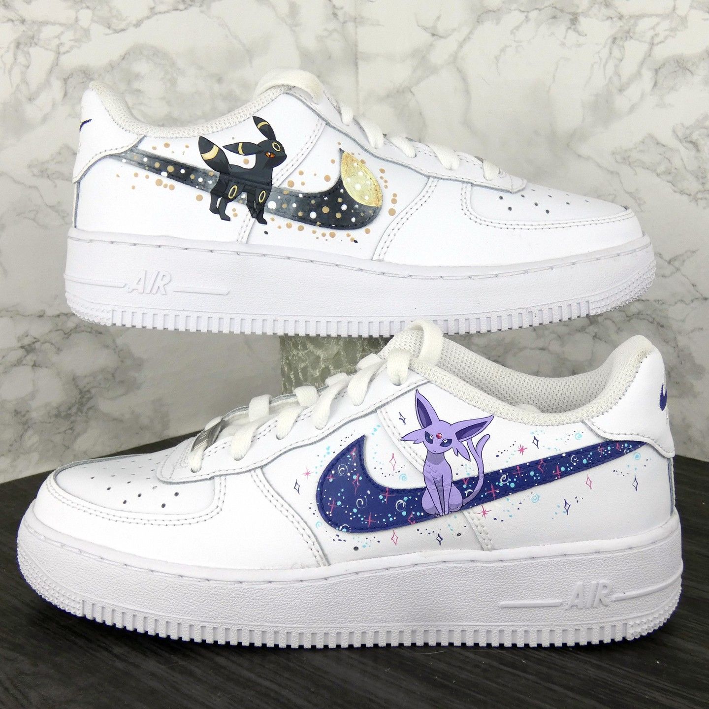 Custom AF 1s Shoes Pokemon Eeveelution Design Navy Gold