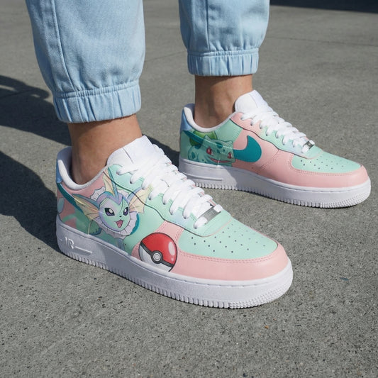 Custom AF 1s Shoes Pokemon Theme Baby Pink Mint Green