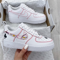 Custom AF 1s Shoes Poker Elements Cartoon Eyes Baby Pink Black
