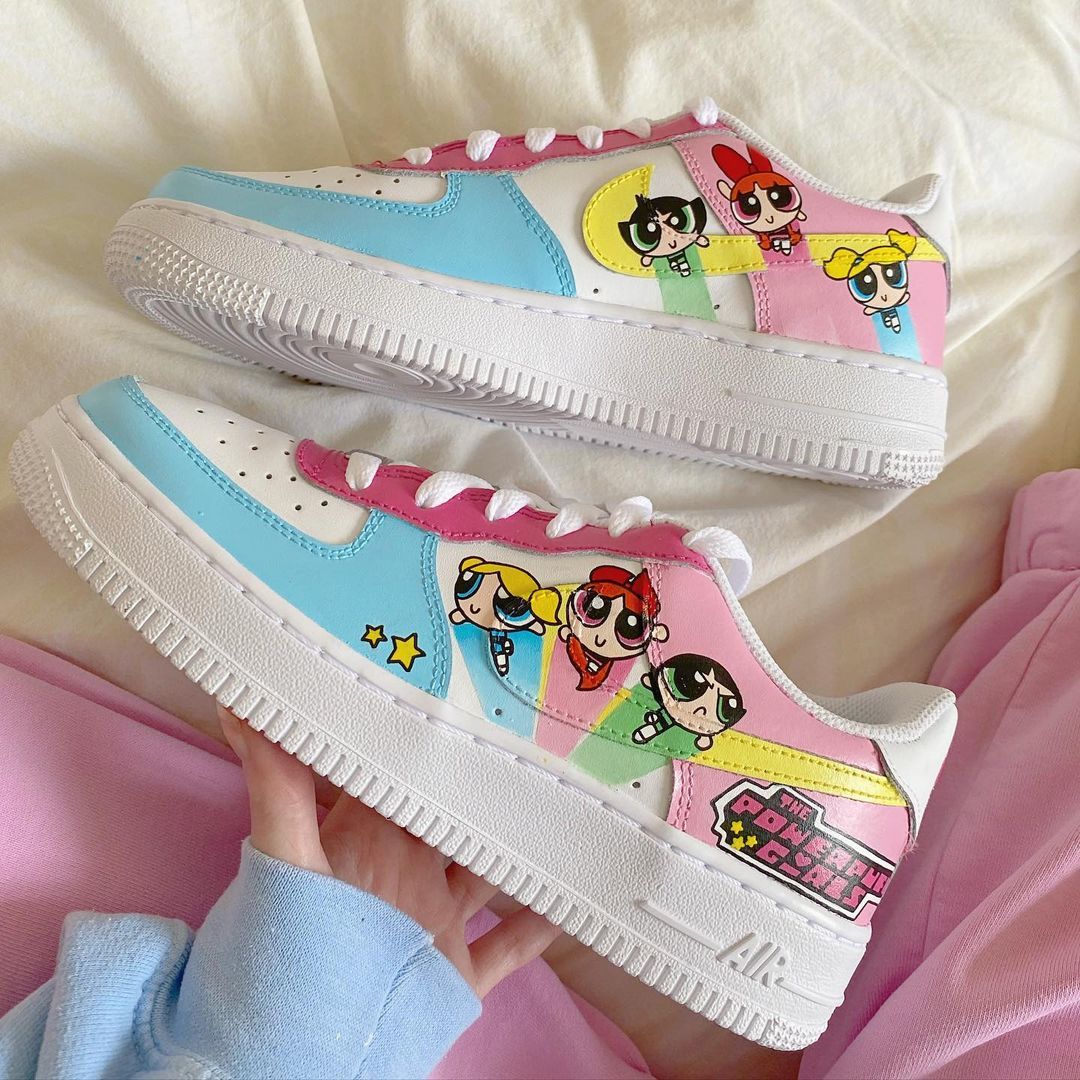 Custom AF 1s Shoes Powerpuff Girls Baby Blue Pink